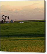 Oil Rig On A Grass Field With A Cloudy Canvas Print