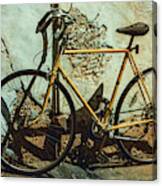Old Bike Against And Old Wall Canvas Print