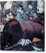 Old Rusty And Abandoned Crude Barrel Leaking Canvas Print