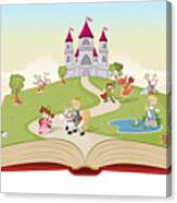 Open Book With Cartoon Princesses Canvas Print