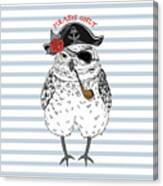 Owl Pirate Nautical Poster Hand Drawn Canvas Print
