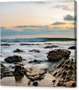 Painted Waves On Rocky Beach Sunset Canvas Print