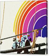 Painters On A Scaffold Painting A Rainbow Canvas Print