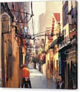 Painting Of Narrow Alleyway In Old Canvas Print