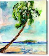 Palm Tree And Beach Watercolor Canvas Print