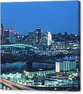 Panoramic Night Shot Of Cincinnati Canvas Print