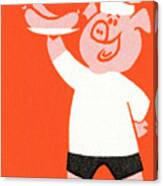 Pig Chef Serving Sausages Canvas Print