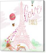 Pink Eiffel Bike Ride Canvas Print