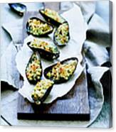 Plate Of Baked Mussels Canvas Print
