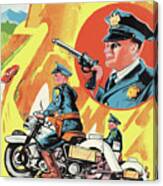 Policemen On Motorcycle Canvas Print