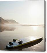 Portugal, Surfboard On Beach Canvas Print