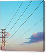 Power Lines And Blue Sky With Clouds Canvas Print