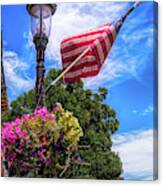 Pretty All American Lamp Post Flowers And Flag Canvas Print