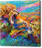 Pride Fight In The Savanna African Lions Canvas Print