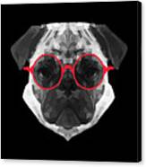 Pug In Red Glasses Canvas Print