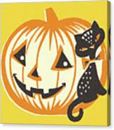 Pumpkin And Black Cat Canvas Print