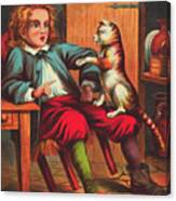 Puss And Boots Conversing With Young Boy Canvas Print