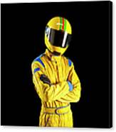 Racing Driver Standing Proud On Black Canvas Print