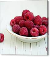 Raspberry In Vintage Plate On White Canvas Print