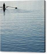Rear View Of A Man Rowing A Boat Canvas Print