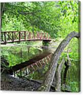 Red Bridge Over Peaceful Water Canvas Print