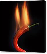 Red Chili Burning In Flames Canvas Print