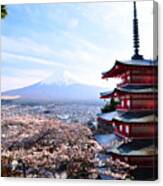 Red Pagoda With Mt Fuji Canvas Print
