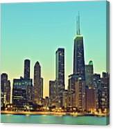Retro Chicago Skyline At Night Canvas Print