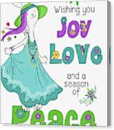 Retro Hippie Joy Love And Peace Dancing Holiday Bunny Canvas Print