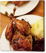 Roast Pheasant With Red Cabbage And Mashed Potato Canvas Print