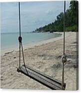 Rope Swing On A Beach Canvas Print