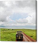 Safari Vehicle W Tourists In Ngorongoro Canvas Print