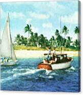 Sailboat And Motorboat Canvas Print
