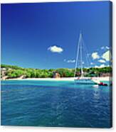 Sailboat Offshore Of Island Canvas Print