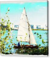 Sailboat On The River Watercolor Canvas Print