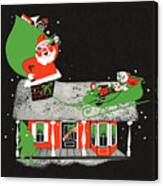 Santa Claus On The Roof Of A House Canvas Print