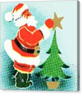 Santa Puts The Star On The Tree Canvas Print