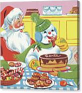 Santa, Snowman And Elf Canvas Print