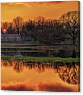 Scenic Pondquility - Spring Sunset Over A Wisconsin Farm Scene With Pond And Nesting Goose Canvas Print