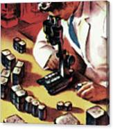 Scientist Looking Through A Microscope Canvas Print