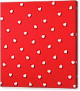 Seamless pattern. White hearts on red background. Top view