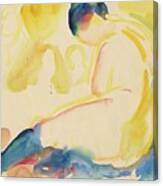 Seated Female Nude With Blue Stockings Canvas Print