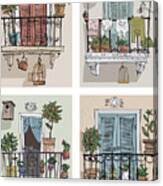 Set Of Cute Balcony - Cartoon Canvas Print