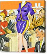 Sexy Stewardess With Tray Canvas Print