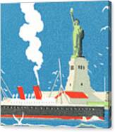 Ship Passing Statue Of Liberty Canvas Print