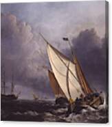 Ships In A Stormy Sea Canvas Print