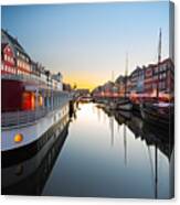 Ships In Nyhavn At Sunset Copenhagen Canvas Print