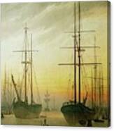 Ships In The Harbour. Oil On Canvas. Canvas Print