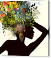 Silhouette Of A Girl With Flowers Canvas Print