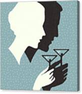Silhouette Of A Man And Woman Drinking A Cocktail Canvas Print